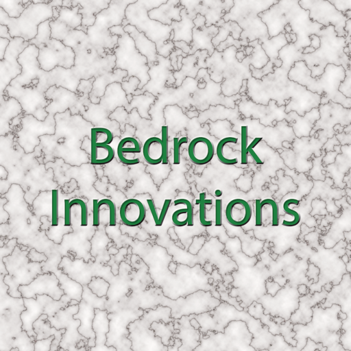 Bedrock Innovations in emerald green debossed on marble background
